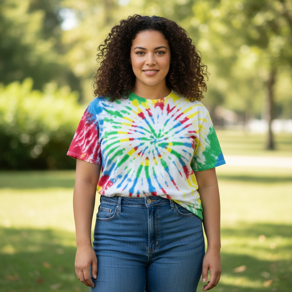 CamoDyed Cotton T-Shirt Tigerclaw Swirl Red, Blue, Green and Yellow Tie-Dye