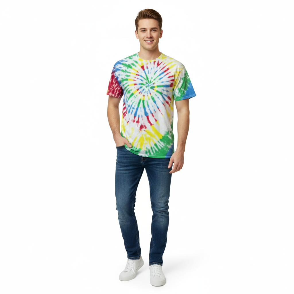 CamoDyed Cotton T-Shirt Tigerclaw Swirl Red, Blue, Green and Yellow Tie-Dye