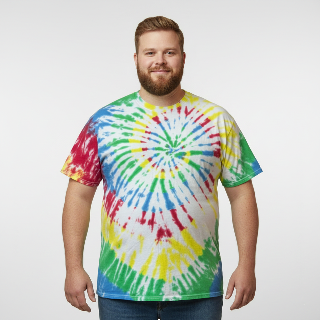 CamoDyed Cotton T-Shirt Tigerclaw Swirl Red, Blue, Green and Yellow Tie-Dye