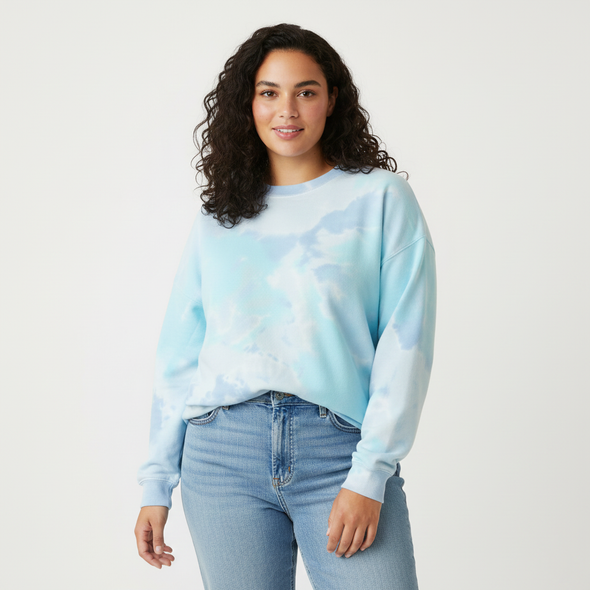 Fleece Blended Crewneck Sweatshirt Turquoise Dream Blue Tie Dye 593 681VR