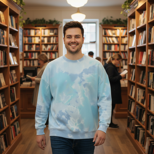 Fleece Blended Crewneck Sweatshirt Turquoise Dream Blue Tie Dye 593 681VR