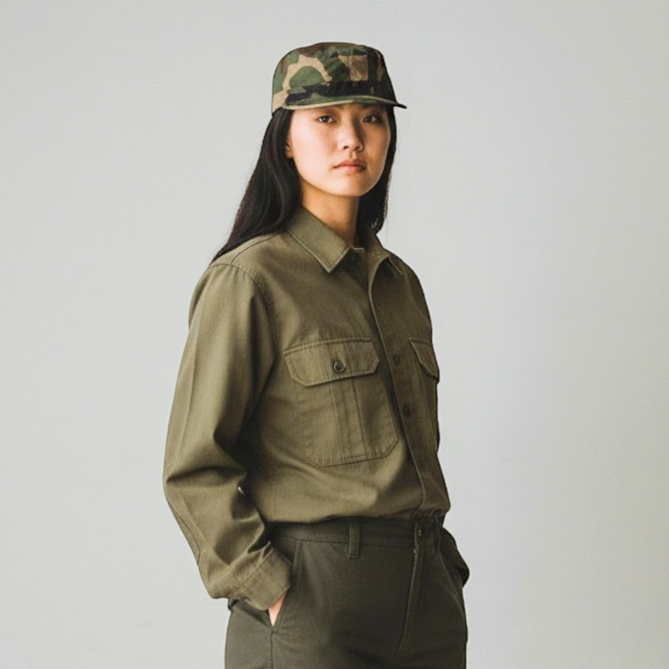US BDU Patrol Hat Woodland Camo Model