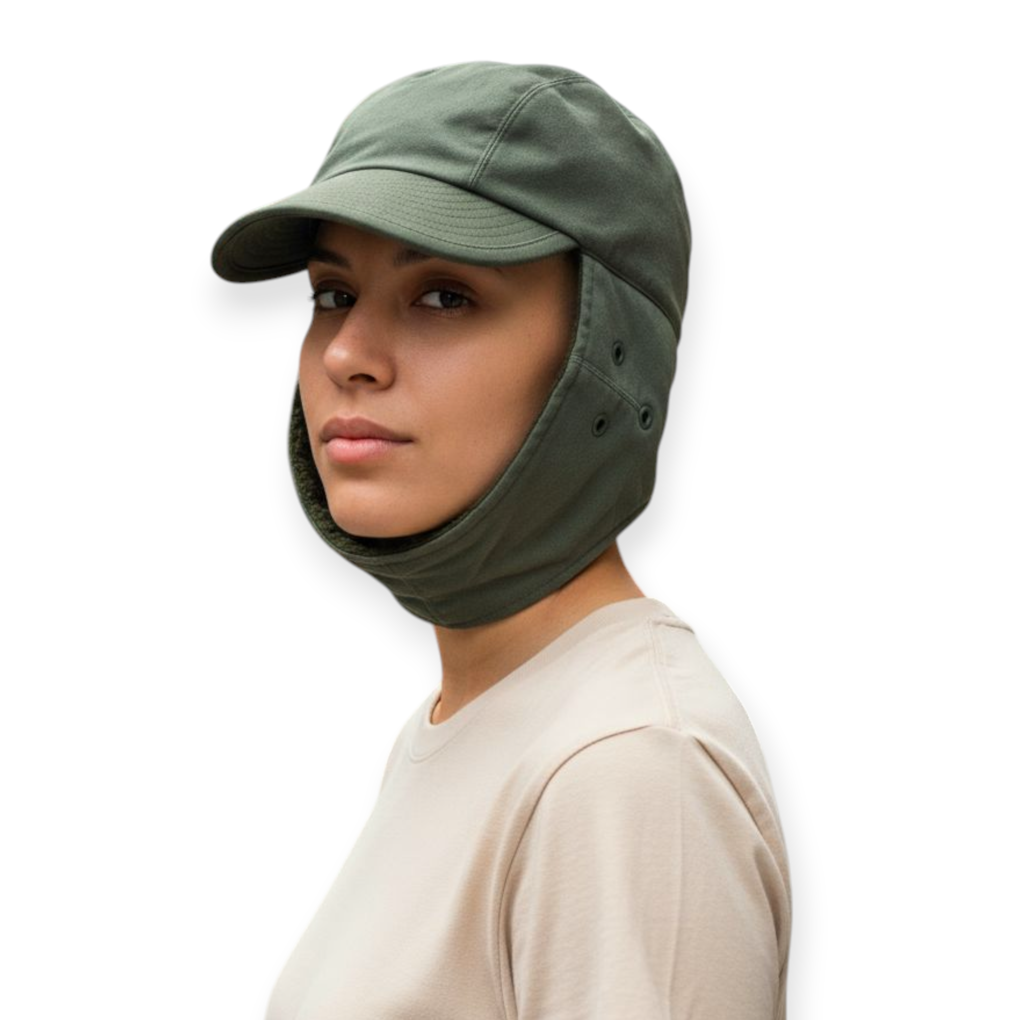 Vintage Paul Boye French Olive Green Winter Pile Cap Hat