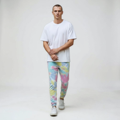 Fleece Dream Sweatpants Joggers Pastel Rainbow Pink, Blue, Purple and Yellow Tie-Dye 529 973VR