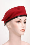 Beret Wool Red With Leather Trim