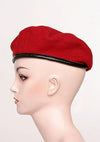 Vintage Wool Red Beret With Leather Trim