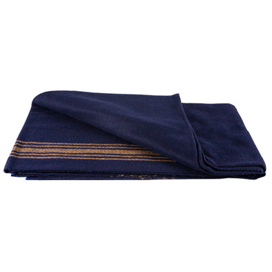 Mustard-Striped Navy Wool Blanket