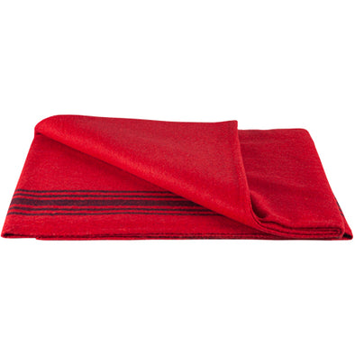 Navy-Striped Red Wool Blanket