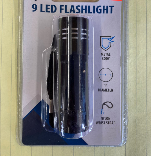 9 LED Metal Flashlight w/ Nylon Wrist Strap