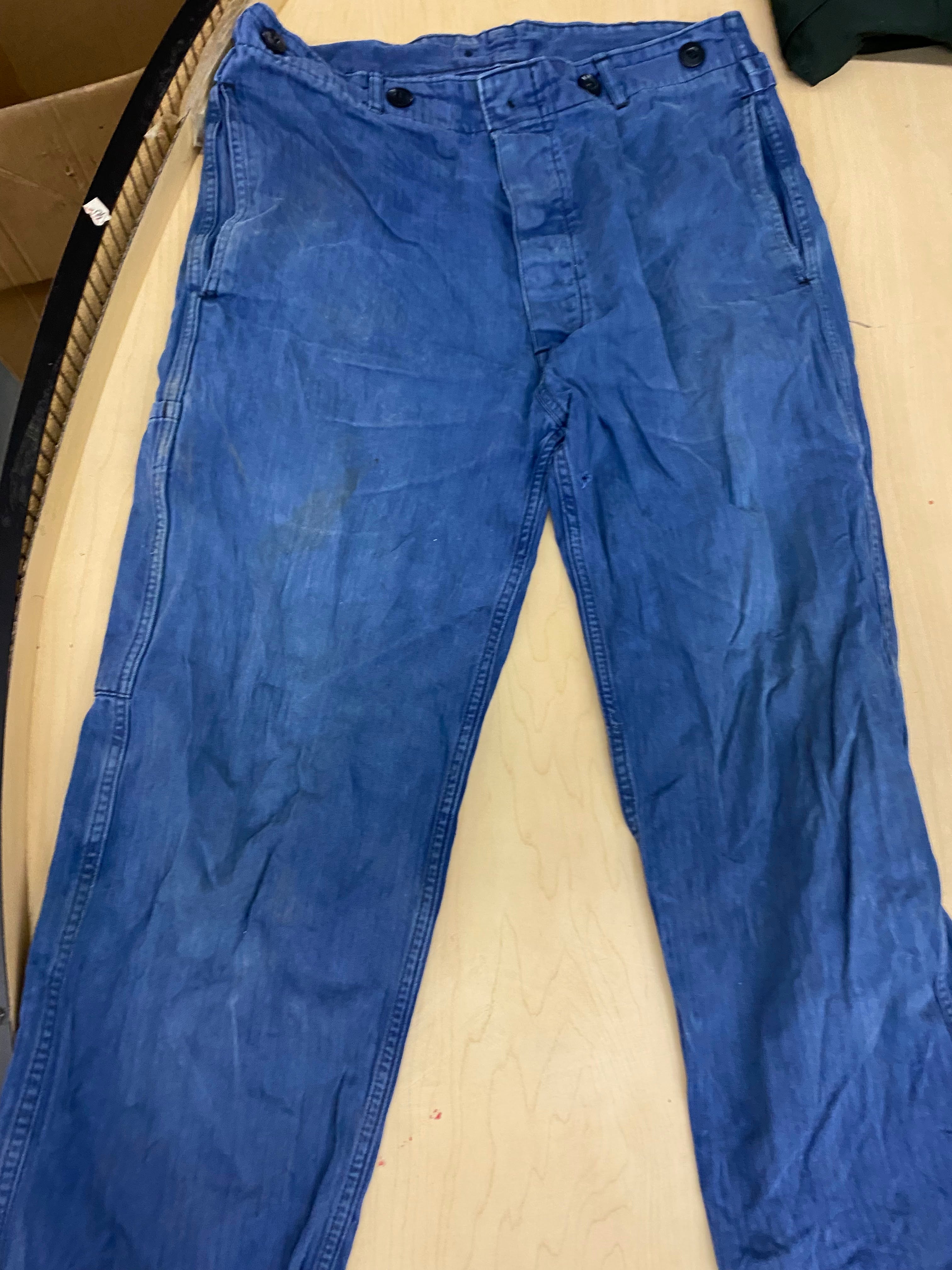 Vintage German Herringbone Pants - A) Used Excellent (Dark Blue)