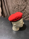 Vintage Wool Red Beret With Leather Trim