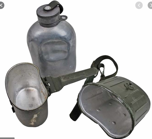 W. German Military Vintage 3 Piece Metal Canteen, Case & Cup