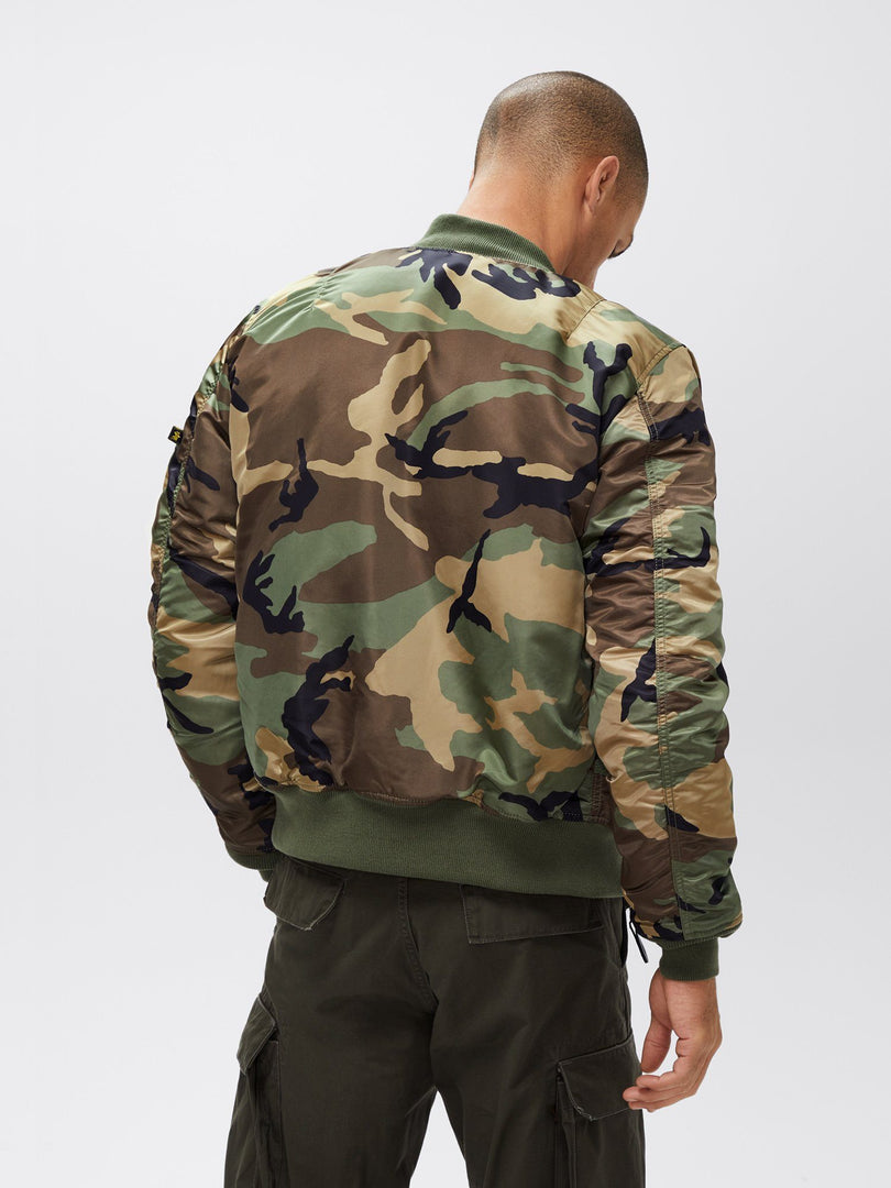 Alpha Industries Camo Fleece Bomber Jacket Mens XS Reversible Full