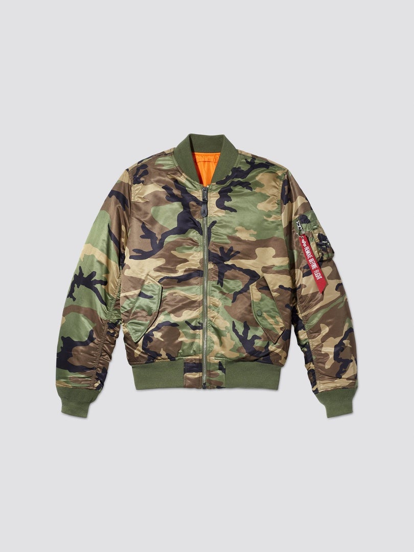 Alpha MA-1 Slim Fit Bomber Jacket - Woodland Camo / XS