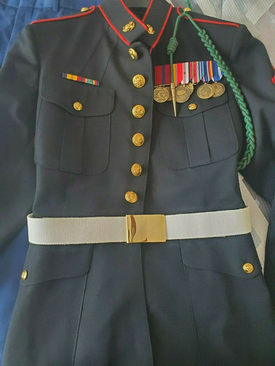 Authentic 43L Very Rare USMC Lance Corporal Dress Blue Jacket w/ Ribbons & Belt