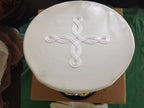 USMC White Vinyl Officers Cap Cover w/ Quatrefoil